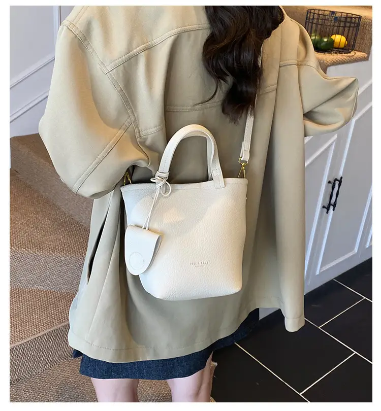 Women's Cream Bucket Bag 2025 Fashion Crossbody Shoulder Bag — feature 3
