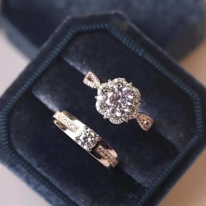 Alloy Moissanite Ring Alloy Moissanite Couple Twist Arm Diamond Ring Pair Ring Wedding Proposal Daily Easiest for Match — feature 1