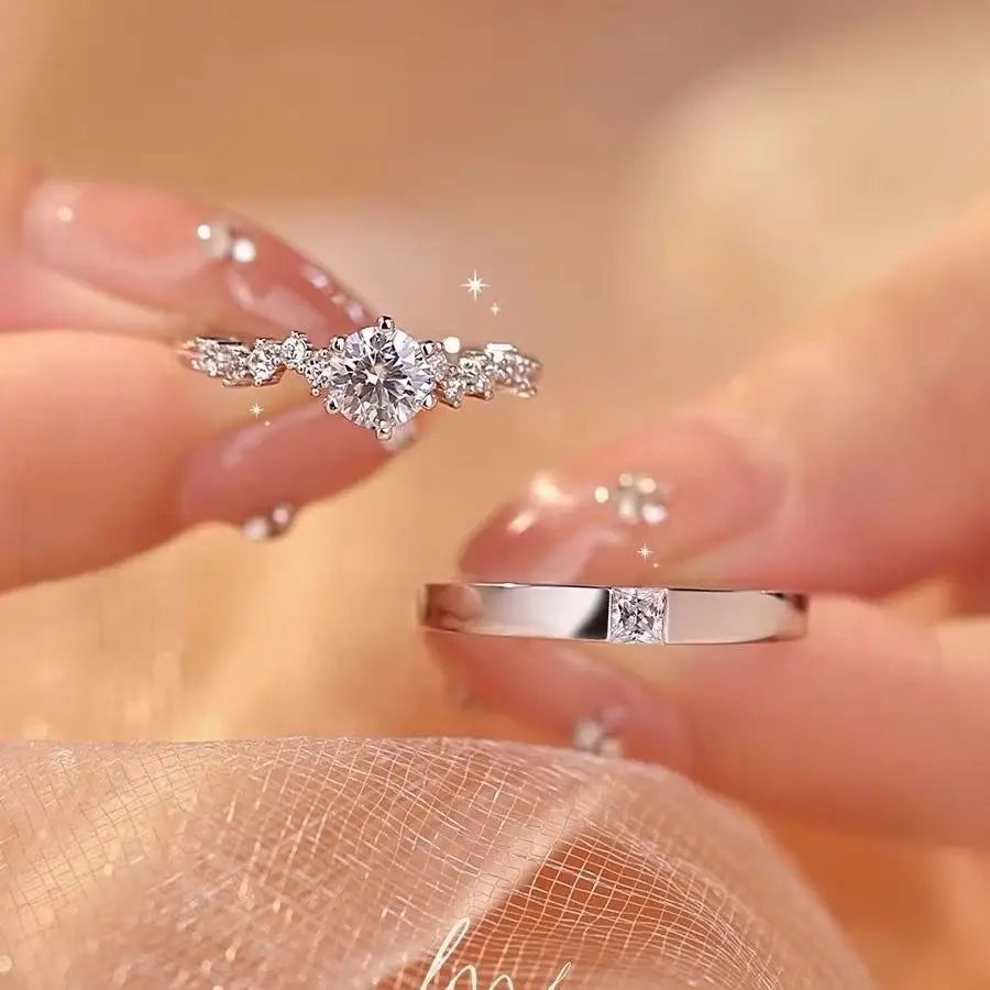 Alloy Moissanite Ring Alloy Moissanite Couple Twist Arm Diamond Ring Pair Ring Wedding Proposal Daily Easiest for Match
