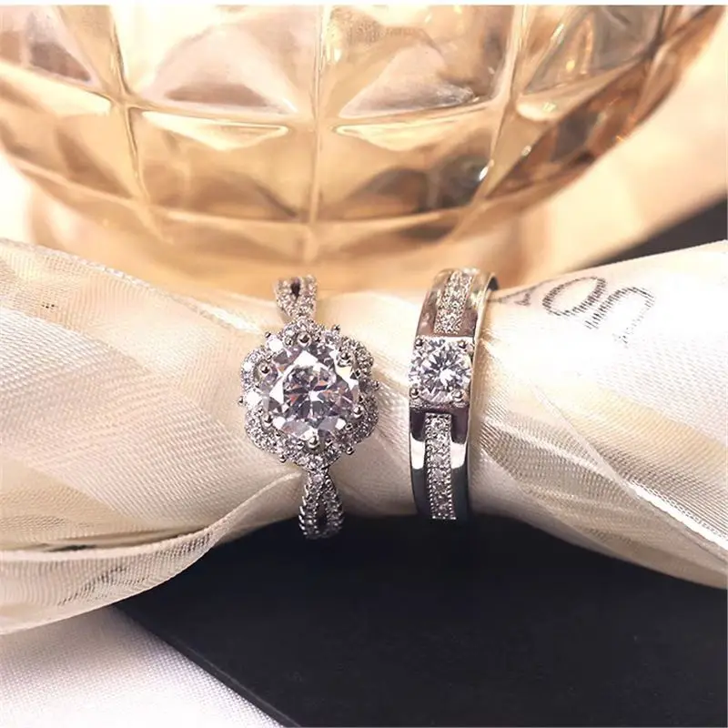Alloy Moissanite Ring Alloy Moissanite Couple Twist Arm Diamond Ring Pair Ring Wedding Proposal Daily Easiest for Match