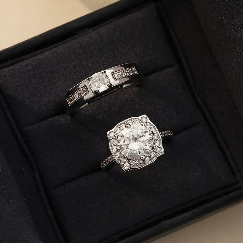 Alloy Moissanite Ring Alloy Moissanite Couple Twist Arm Diamond Ring Pair Ring Wedding Proposal Daily Easiest for Match