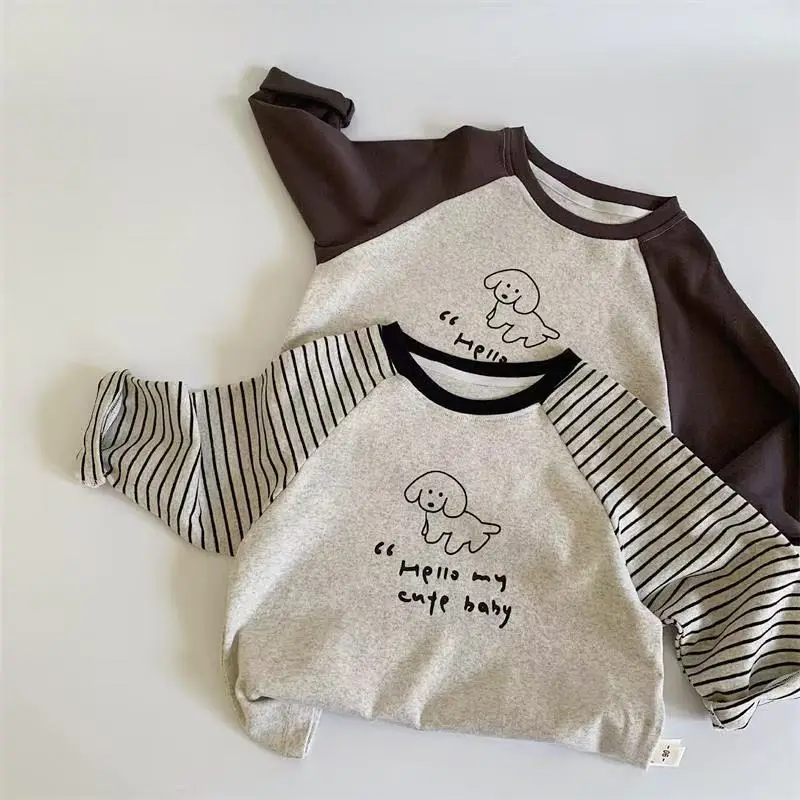 Boys Cotton Long Sleeve T-Shirt Brown Grey Kids Spring Autumn - Image 5