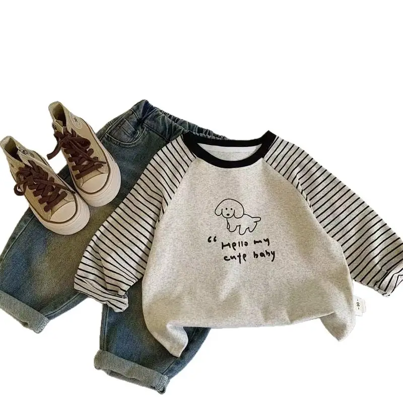 Boys Cotton Long Sleeve T-Shirt Brown Grey Kids Spring Autumn - Image 7