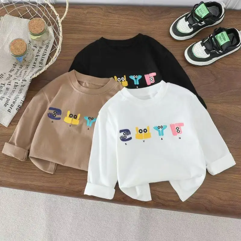 Boys Long Sleeve Cartoon Swan Top Brown — feature 1