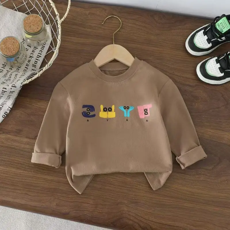 Boys Long Sleeve Cartoon Swan Top Brown - Image 3