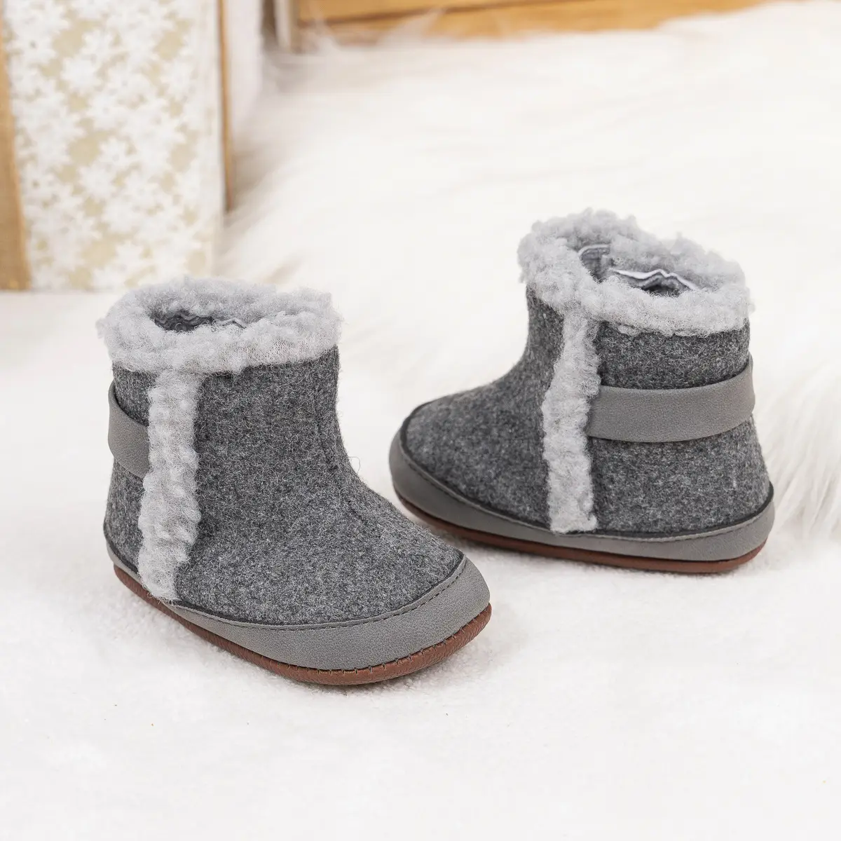 Winter Baby Snow Boots Fleece Lined Grey Anti-Slip
