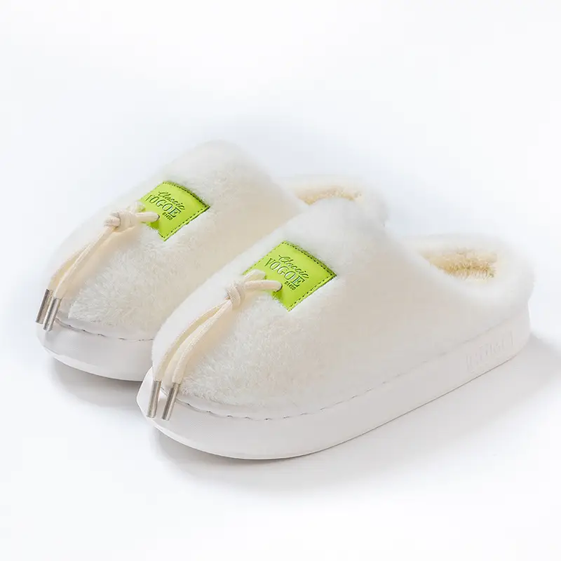 Shoelace-Decorated Couple's Indoor Home Slippers with a Soft Cushioning Feel, Maternity Slippers for Women, Autumn and Winter Warm Plush Cotton Slippers for Men - Image 2