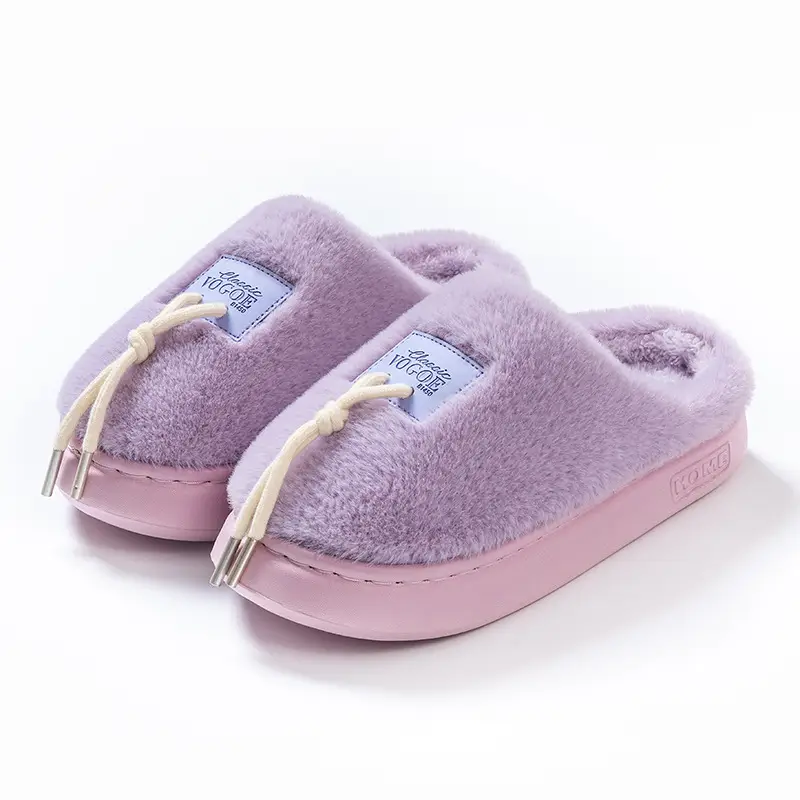 Shoelace-Decorated Couple's Indoor Home Slippers with a Soft Cushioning Feel, Maternity Slippers for Women, Autumn and Winter Warm Plush Cotton Slippers for Men - Image 3