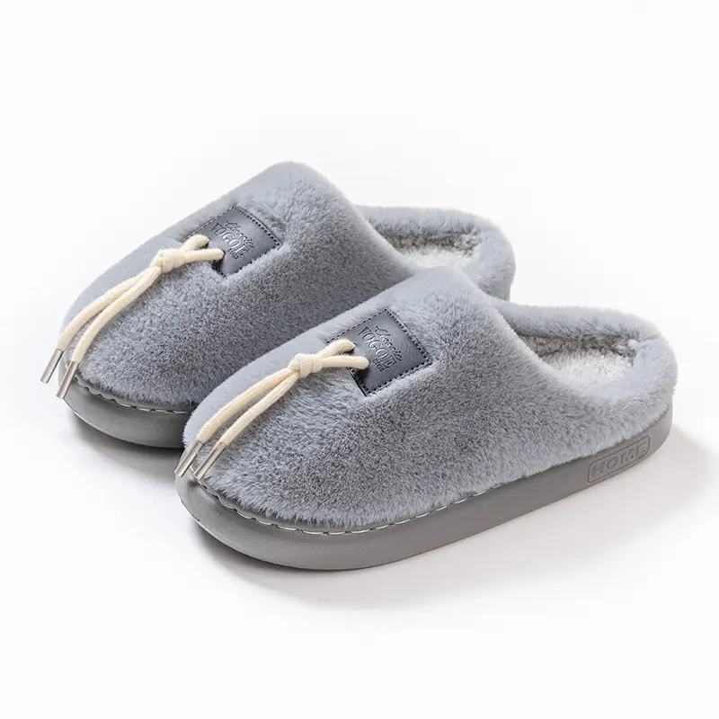 Shoelace-Decorated Couple's Indoor Home Slippers with a Soft Cushioning Feel, Maternity Slippers for Women, Autumn and Winter Warm Plush Cotton Slippers for Men - Image 5