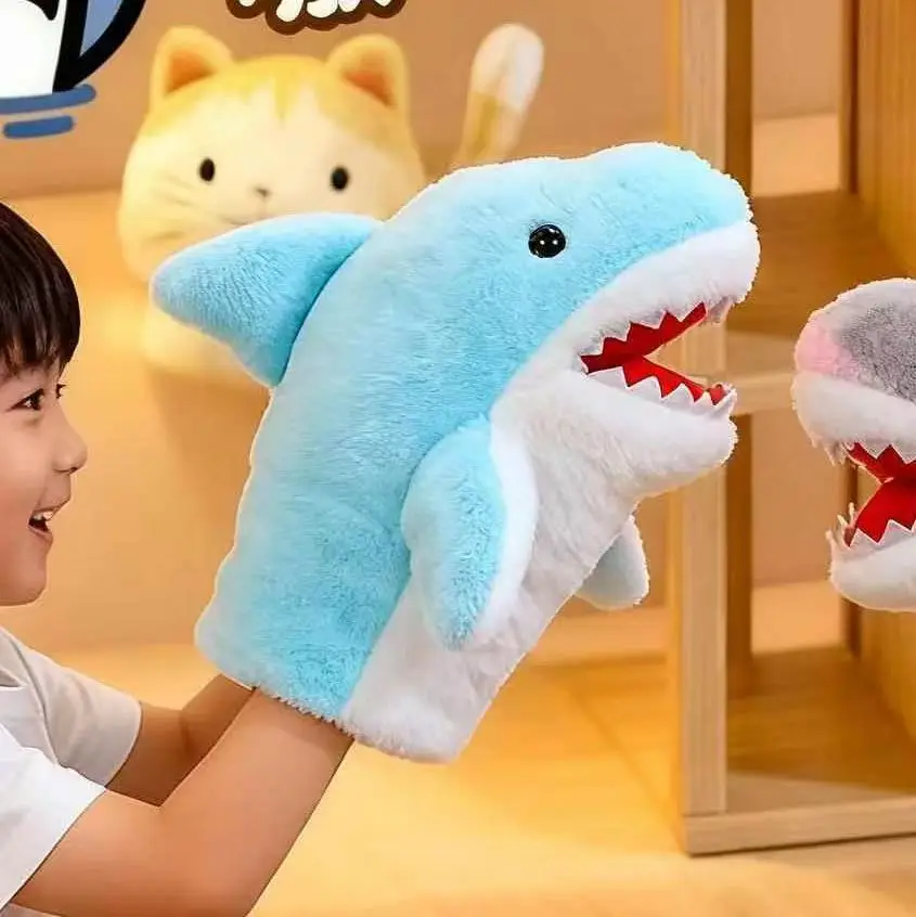 Shark Hand Puppet Glove Plush Toy Stress Relief Open-Mouth Internet Celebrity Birthday Gift Student Interactive Gift for Children