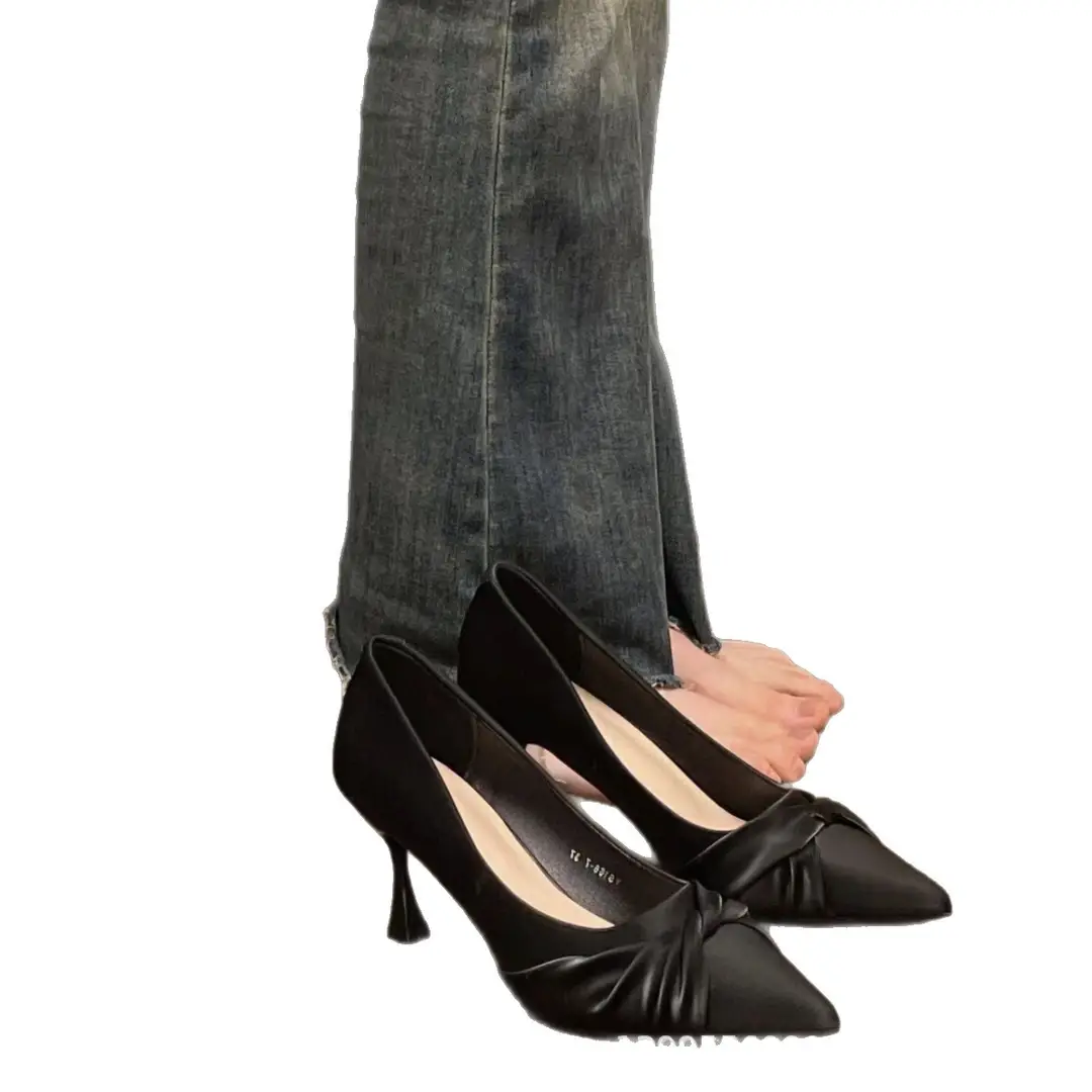 High-Heeled Shoes for Women, Shallow Mouth, Pointed Toe, Comfortable for Summer, French Style, Soft Leather, Available in Two Colors, Work Shoes, Direct from the Factory