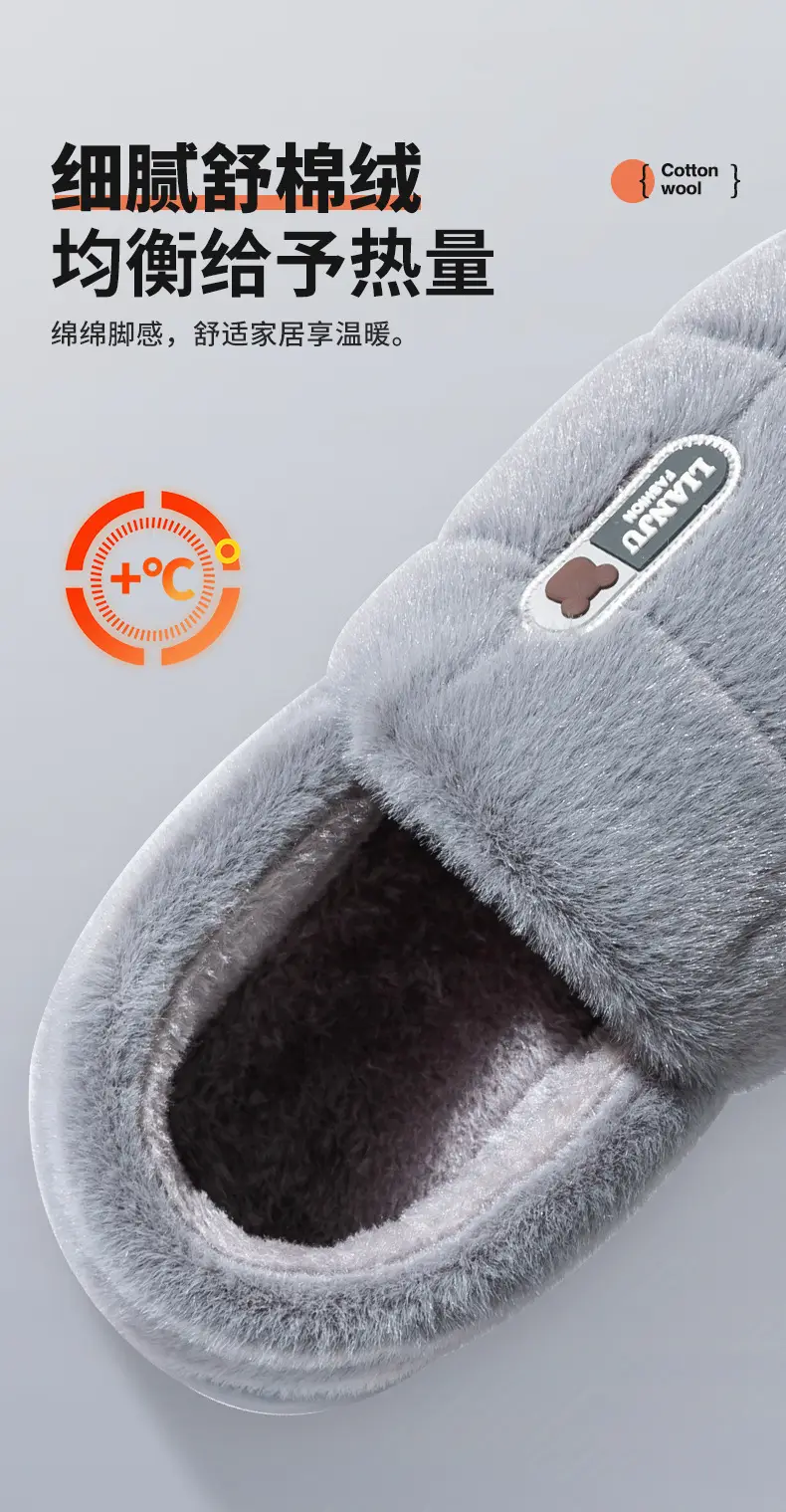 Elderly Grey Cotton Slippers Warm Winter Anti-Slip — feature 6