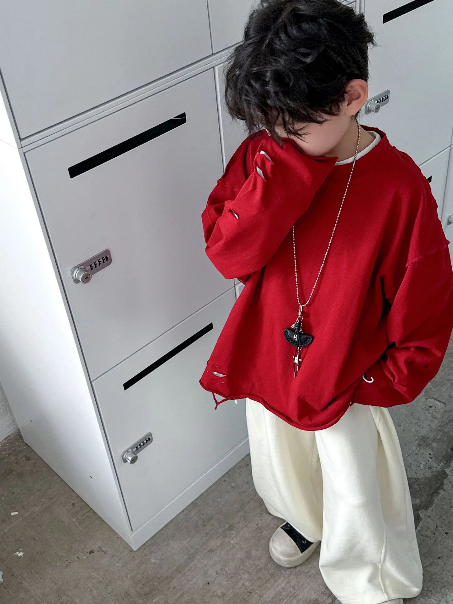 Boys Red Sweatshirt Long Sleeve Spring Autumn Korean Style — feature 13