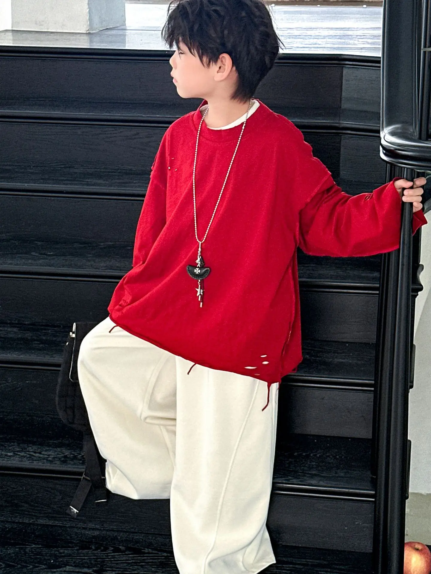 Boys Red Sweatshirt Long Sleeve Spring Autumn Korean Style — feature 3