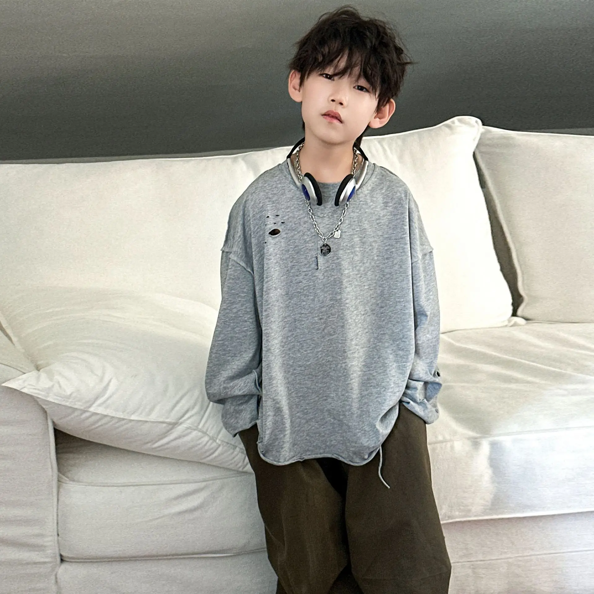 Boys Red Sweatshirt Long Sleeve Spring Autumn Korean Style - Image 2