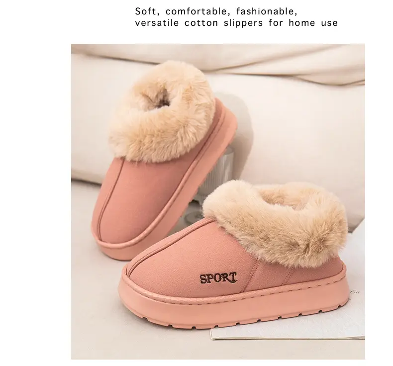 Women Fleece Lined Slippers Pink Winter Warm Indoor — feature 9