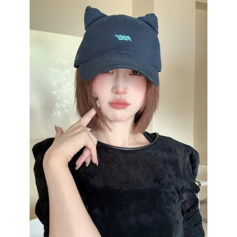 Korean Style Cat Ears Baseball Cap with Embroidered Letter - Image 8