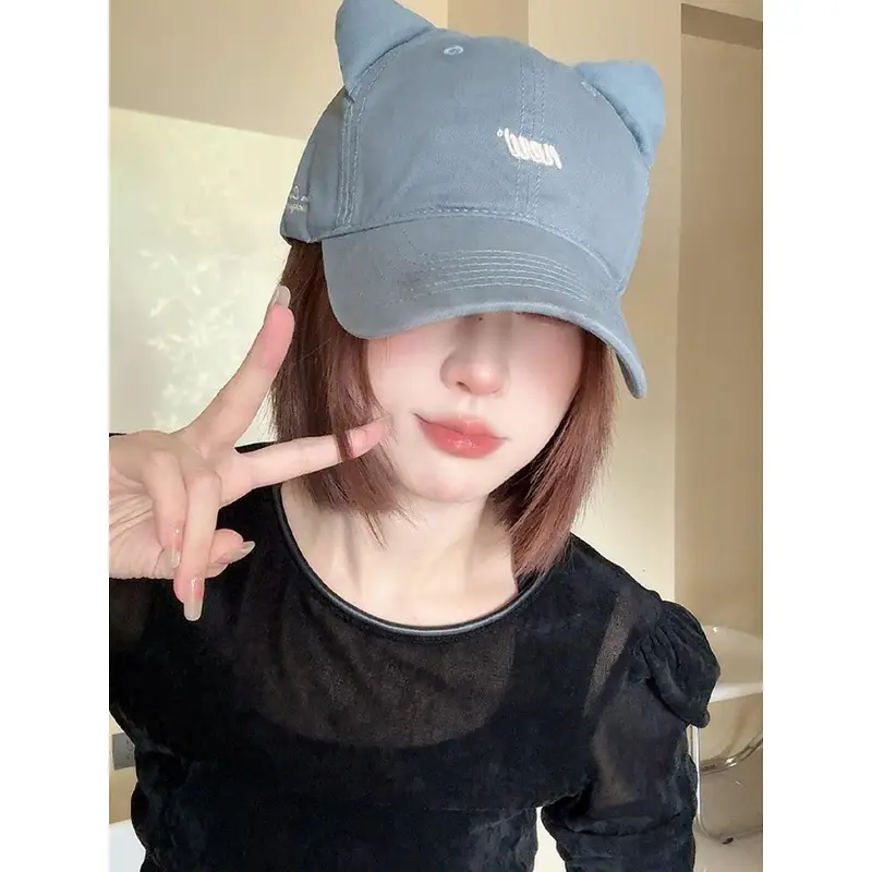 Korean Style Cat Ears Baseball Cap with Embroidered Letter - Image 10
