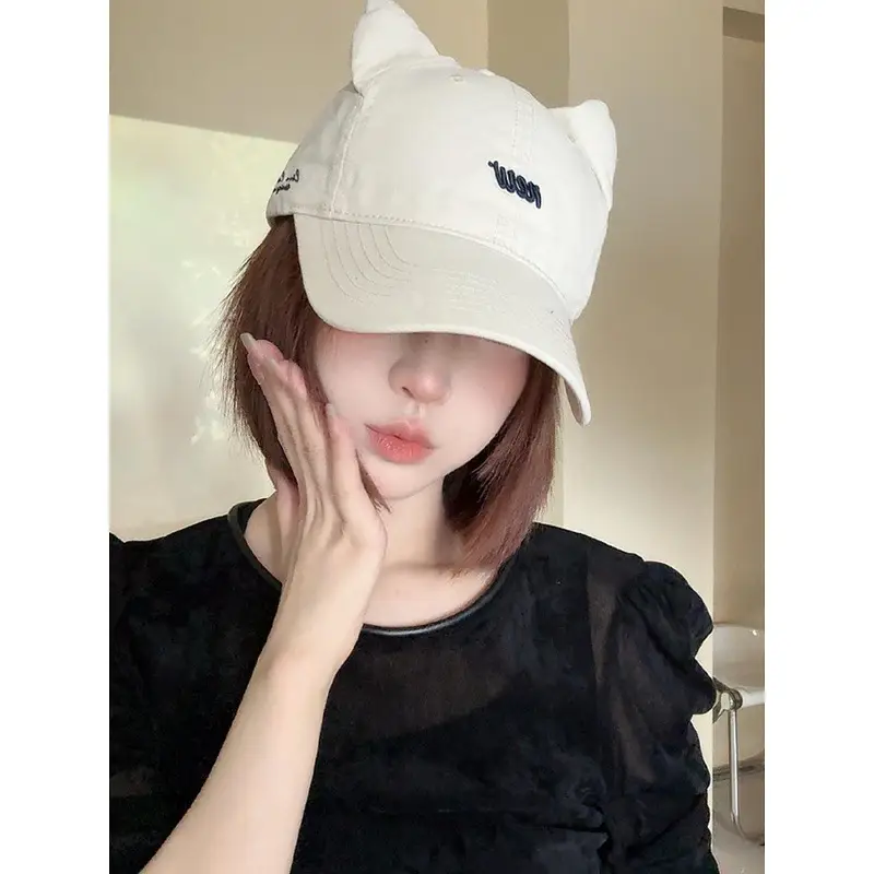 Korean Style Cat Ears Baseball Cap with Embroidered Letter - Image 11