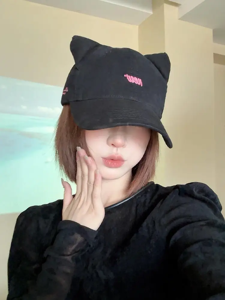 Korean Style Cat Ears Baseball Cap with Embroidered Letter — feature 1