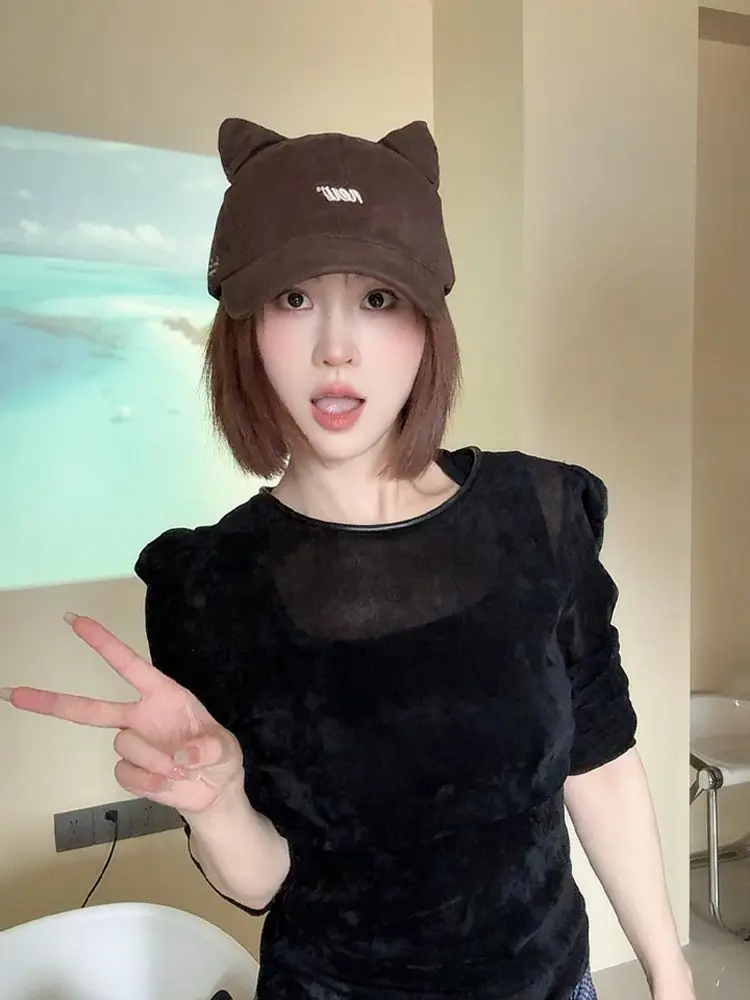 Korean Style Cat Ears Baseball Cap with Embroidered Letter — feature 10