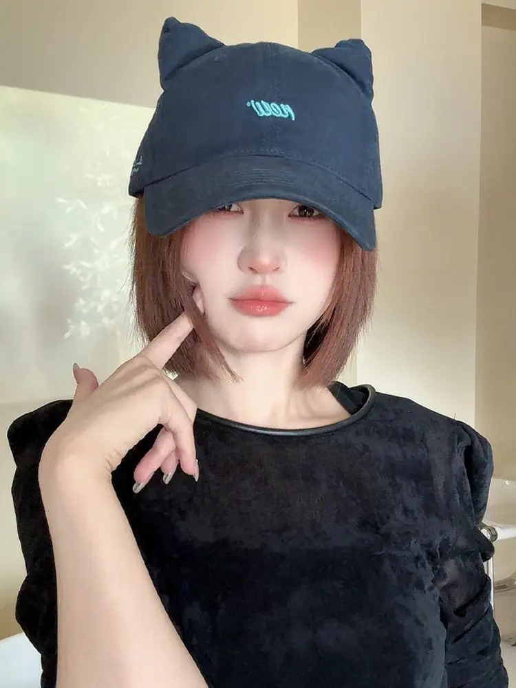Korean Style Cat Ears Baseball Cap with Embroidered Letter — feature 2