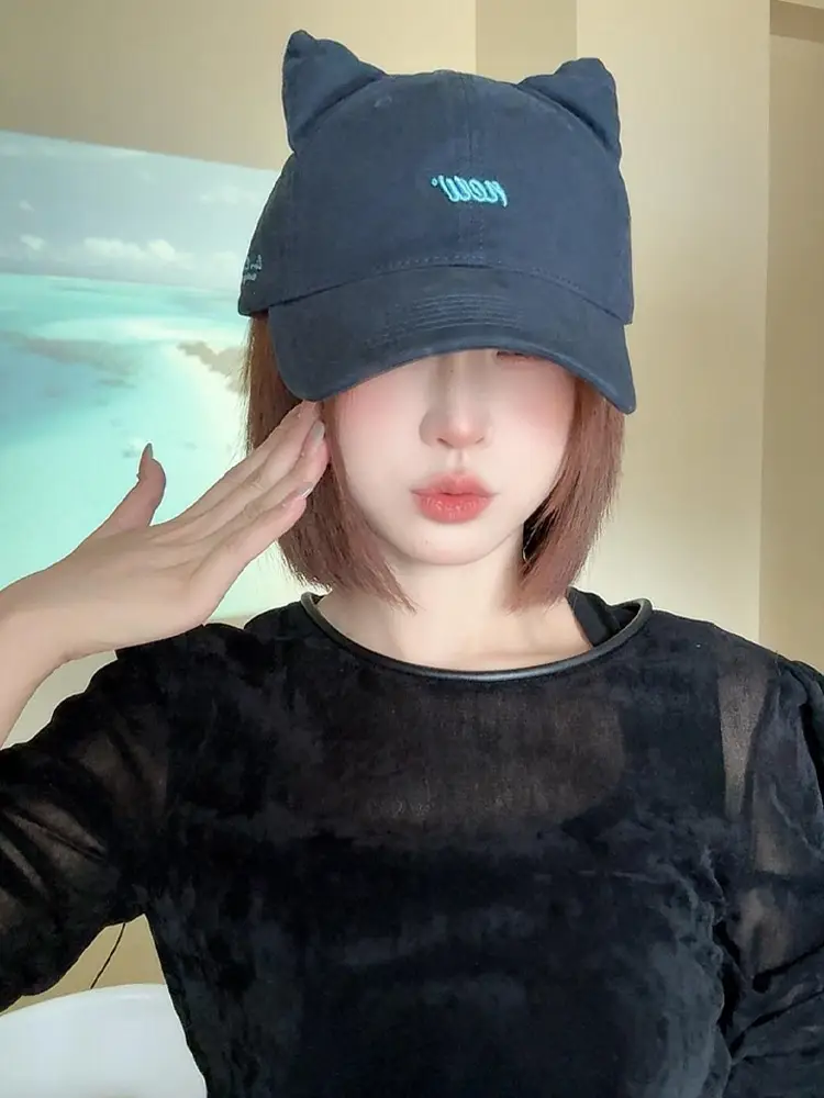 Korean Style Cat Ears Baseball Cap with Embroidered Letter — feature 3