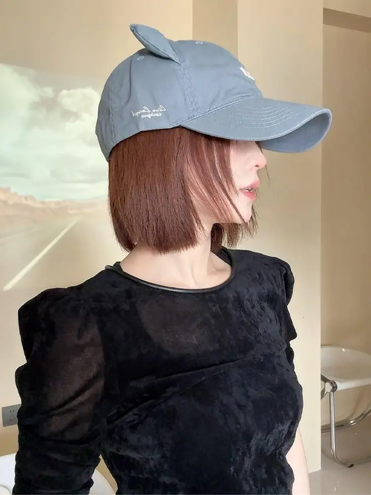 Korean Style Cat Ears Baseball Cap with Embroidered Letter — feature 5