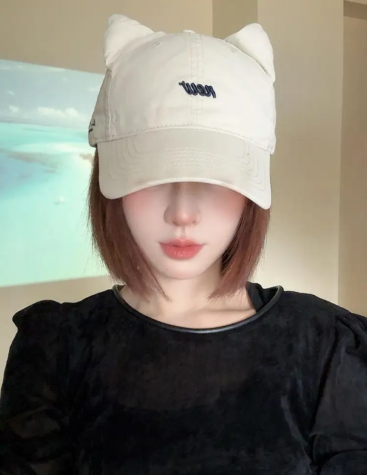 Korean Style Cat Ears Baseball Cap with Embroidered Letter — feature 7