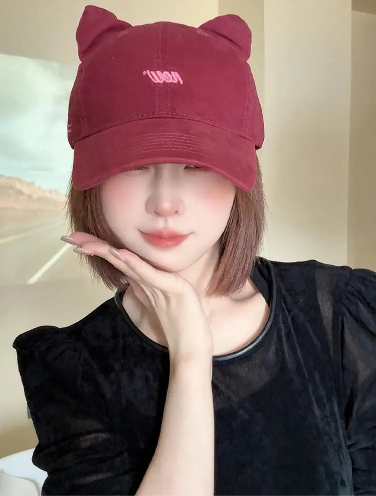 Korean Style Cat Ears Baseball Cap with Embroidered Letter — feature 8