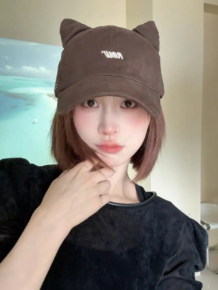 Korean Style Cat Ears Baseball Cap with Embroidered Letter — feature 9