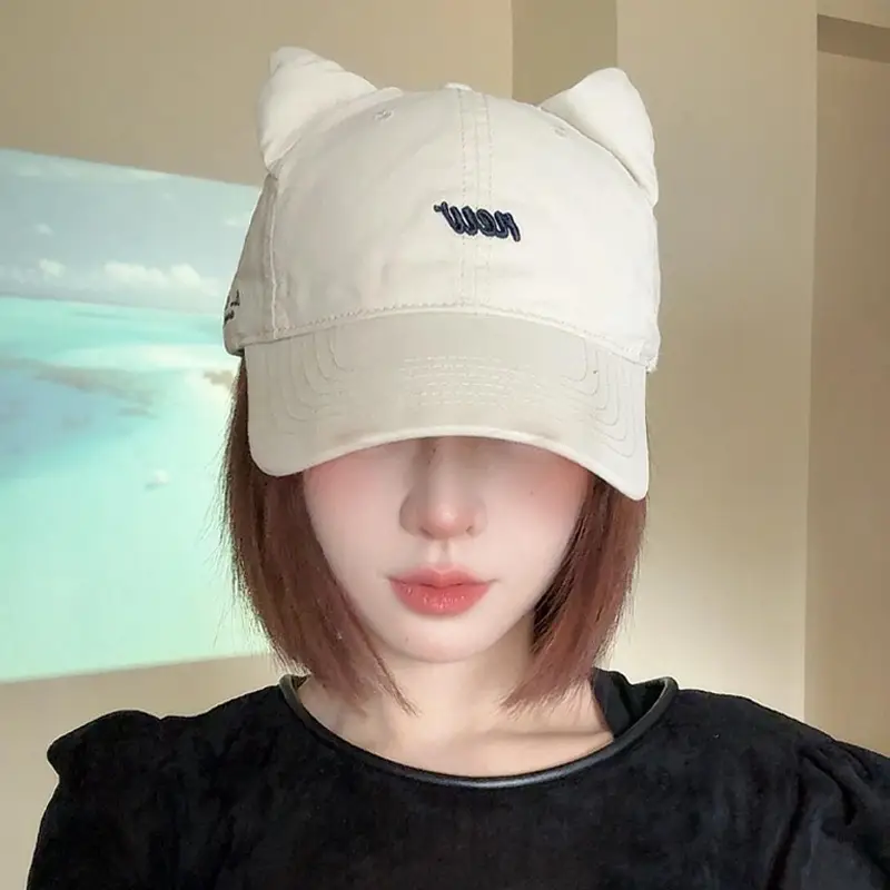 Korean Style Cat Ears Baseball Cap with Embroidered Letter - Image 2