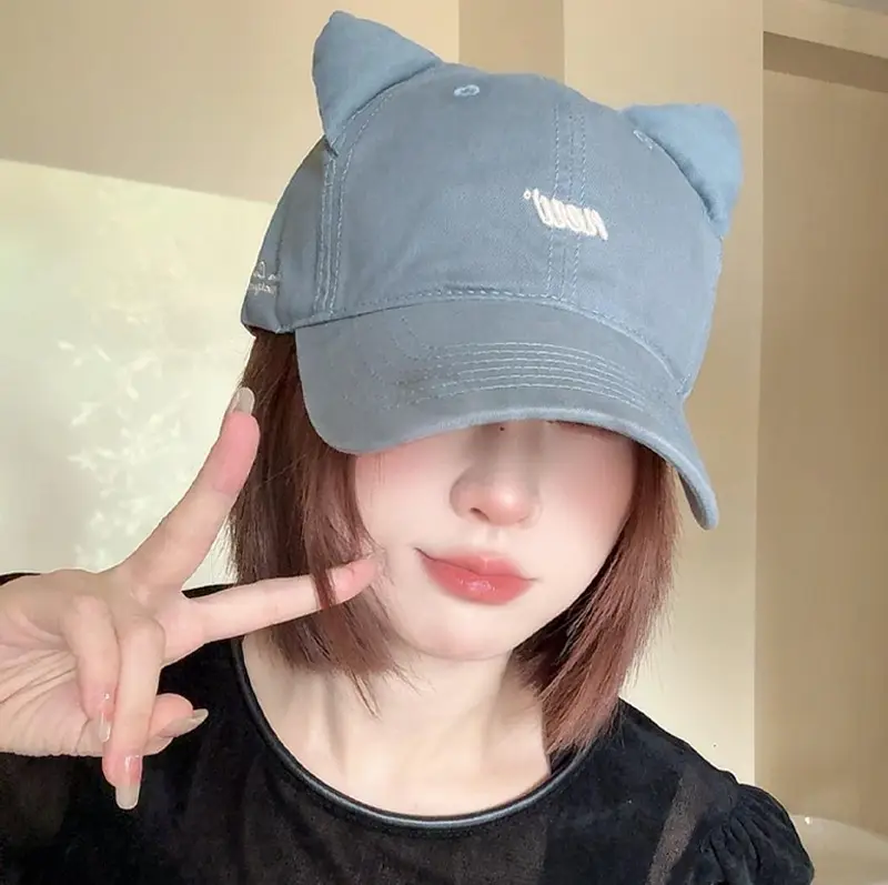 Korean Style Cat Ears Baseball Cap with Embroidered Letter - Image 3