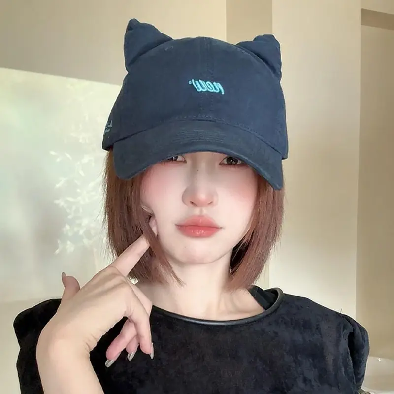 Korean Style Cat Ears Baseball Cap with Embroidered Letter - Image 4