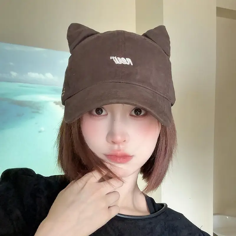 Korean Style Cat Ears Baseball Cap with Embroidered Letter - Image 5