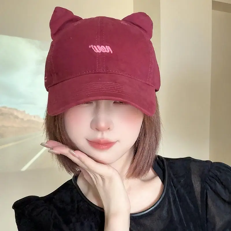 Korean Style Cat Ears Baseball Cap with Embroidered Letter - Image 6