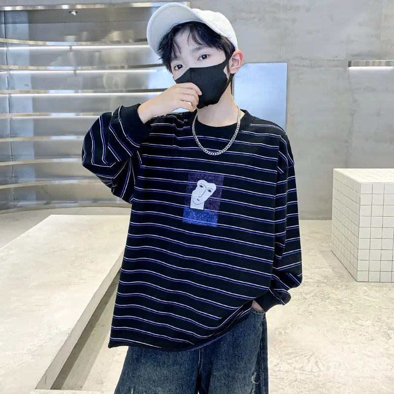 Children Striped T-Shirt Blue White 2025