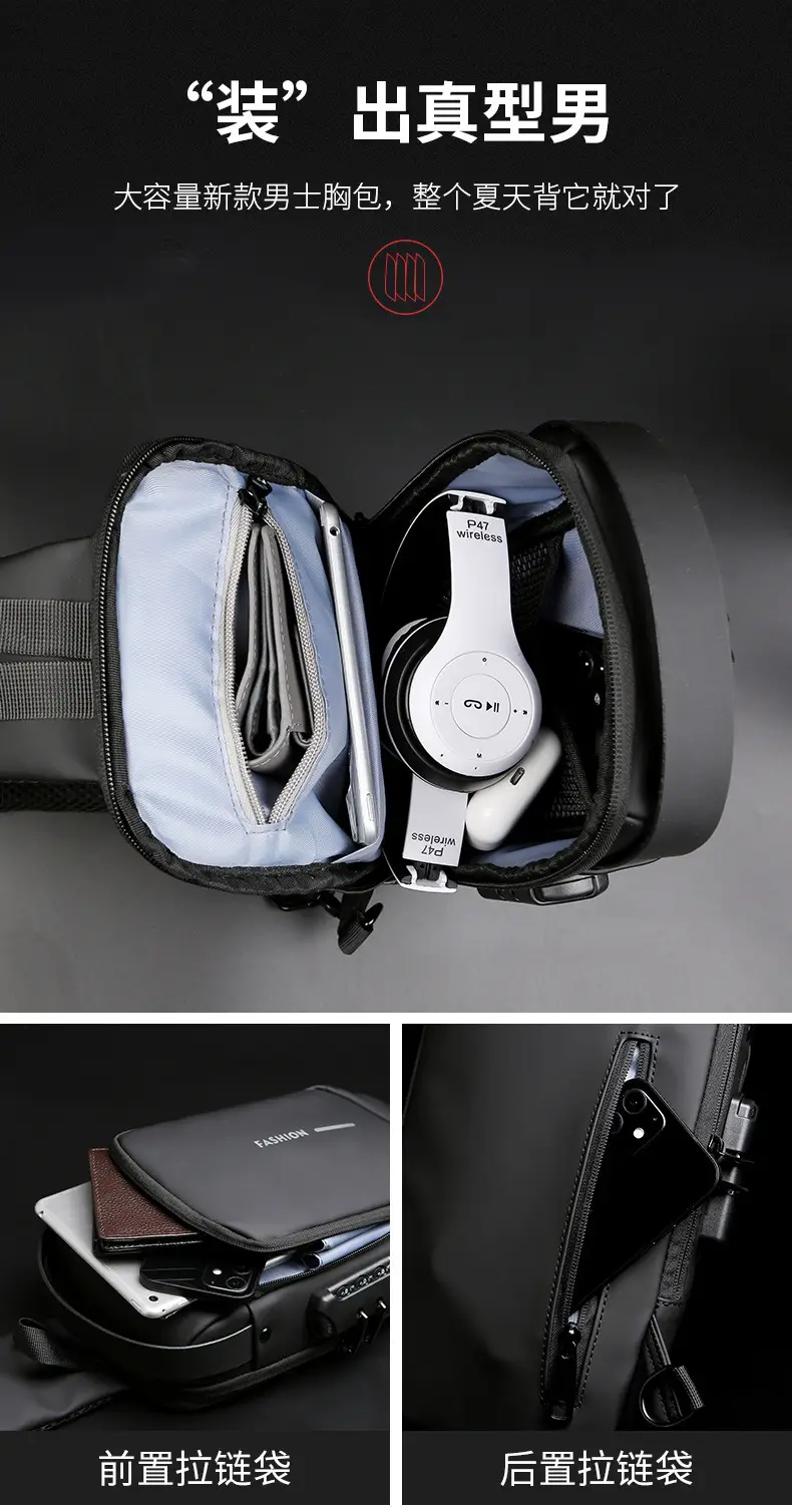 Men's Chest Bag Password Lock Anti-Theft Cycling Bag Casual Outdoor Running Waist Bag Single Shoulder Crossbody Sports Motorcycle Bag — feature 12
