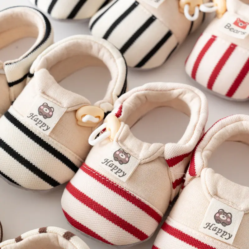 Cute Striped Baby Walking Shoes with Elastic Band