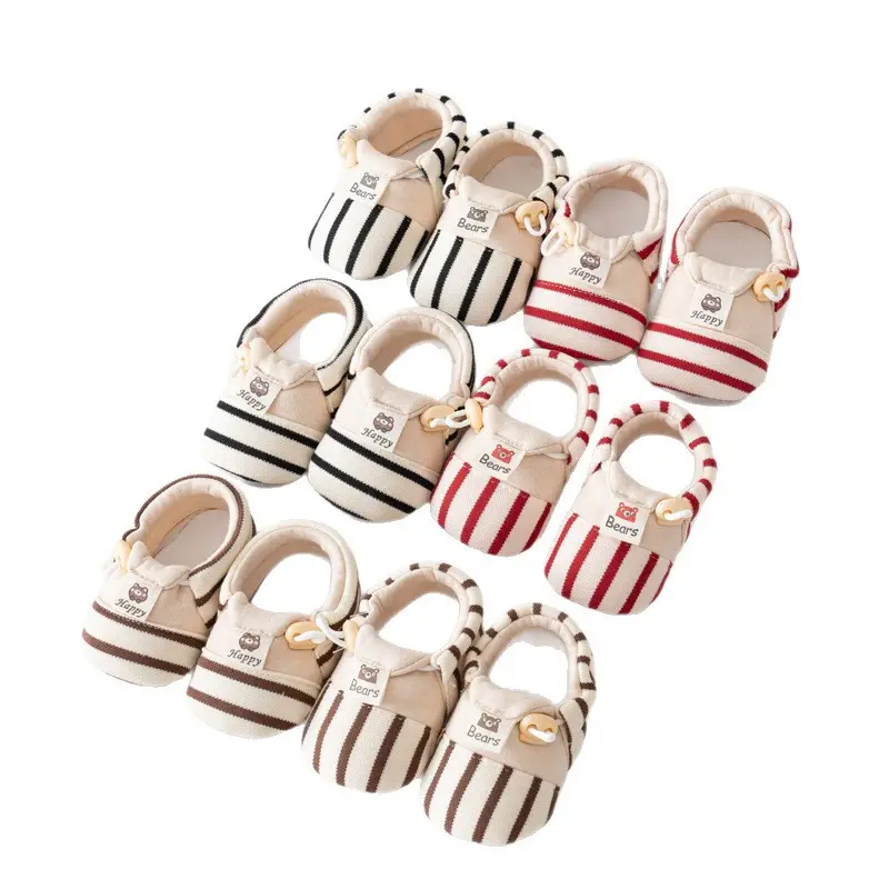 Cute Striped Baby Walking Shoes with Elastic Band