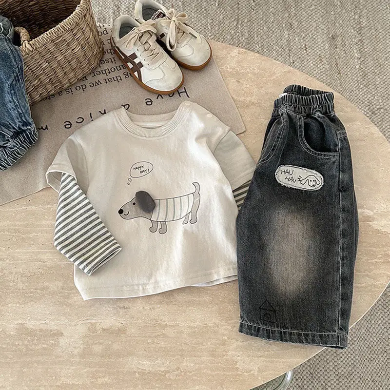 Boys Long Sleeve T-Shirt Set White Baby Spring Top — feature 1