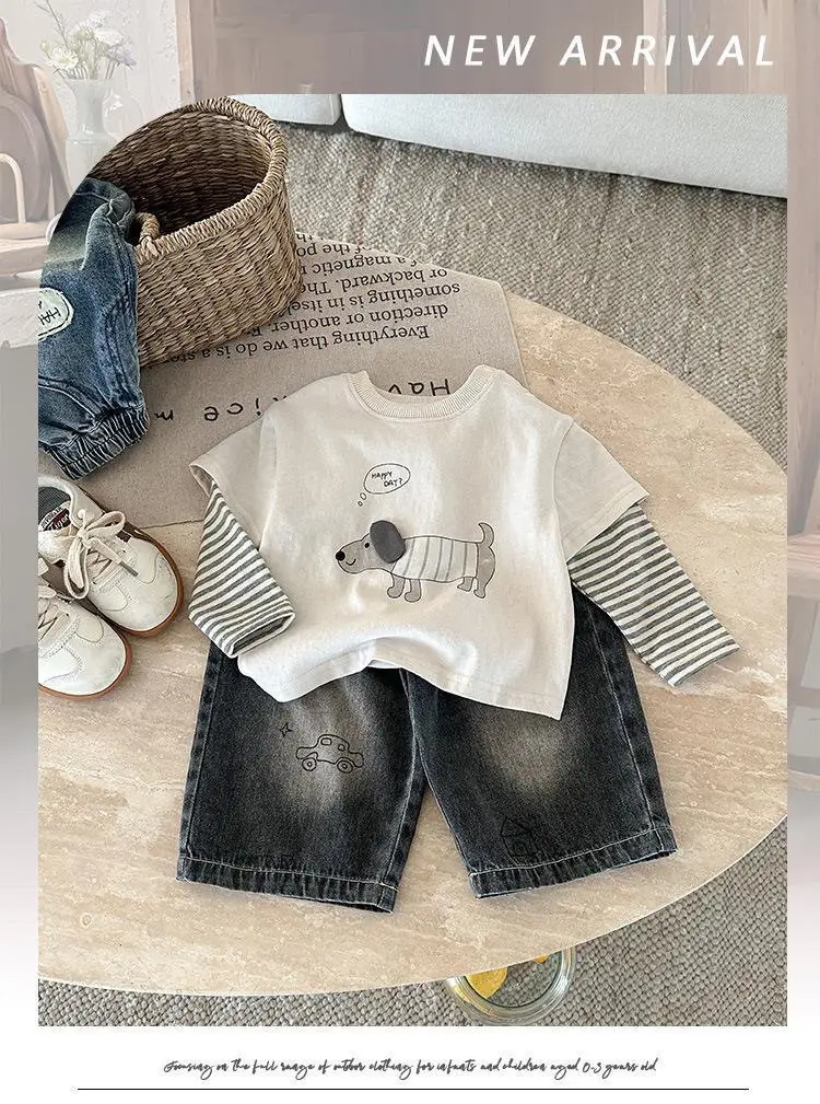 Boys Long Sleeve T-Shirt Set White Baby Spring Top — feature 2