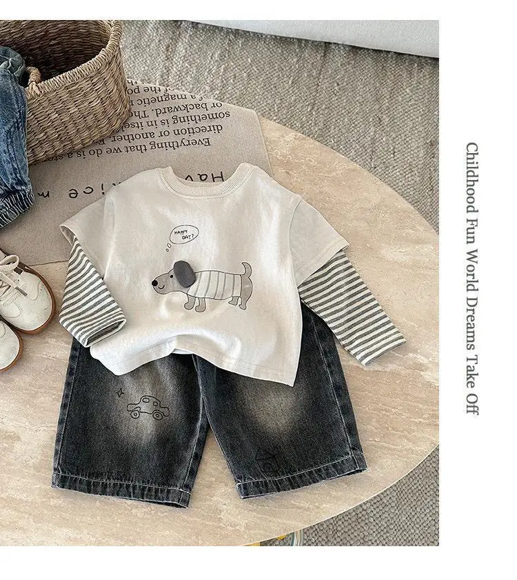 Boys Long Sleeve T-Shirt Set White Baby Spring Top — feature 8
