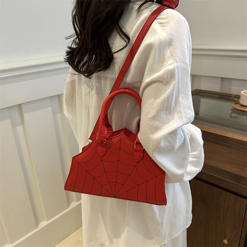 Spider Web Embroidered Brown Shoulder Bag - Image 7