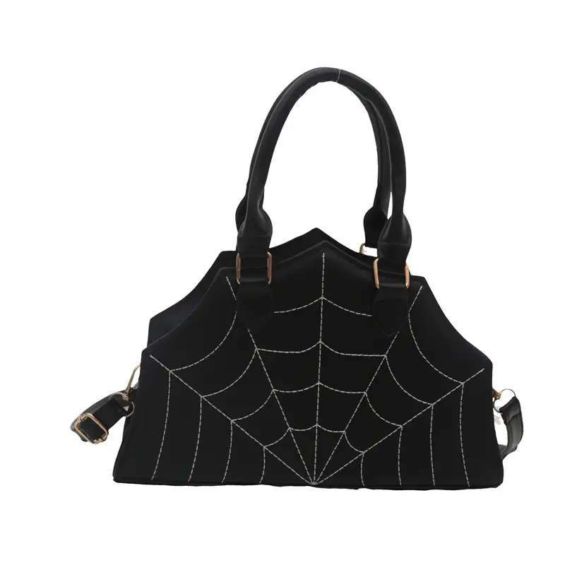 Spider Web Embroidered Brown Shoulder Bag - Image 9
