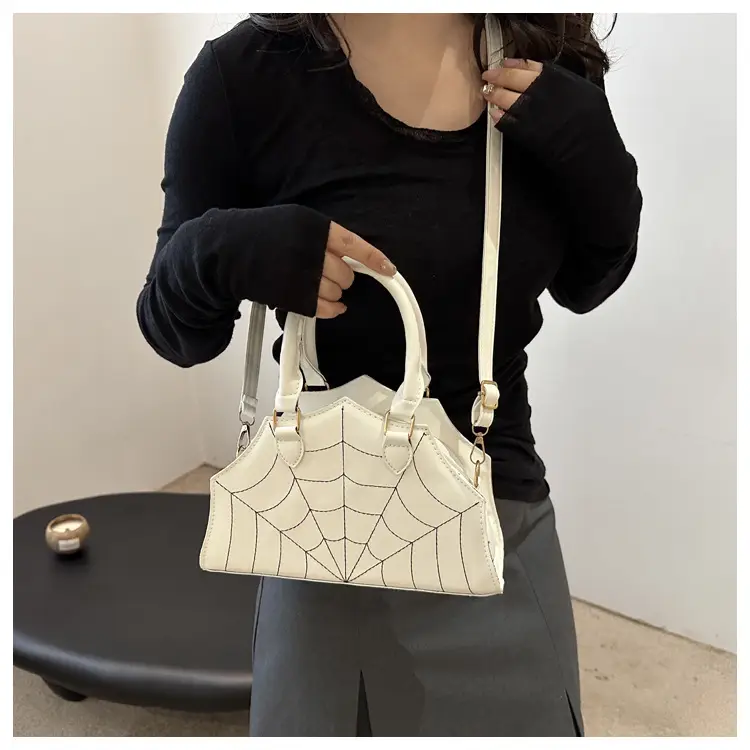 Spider Web Embroidered Brown Shoulder Bag — feature 11