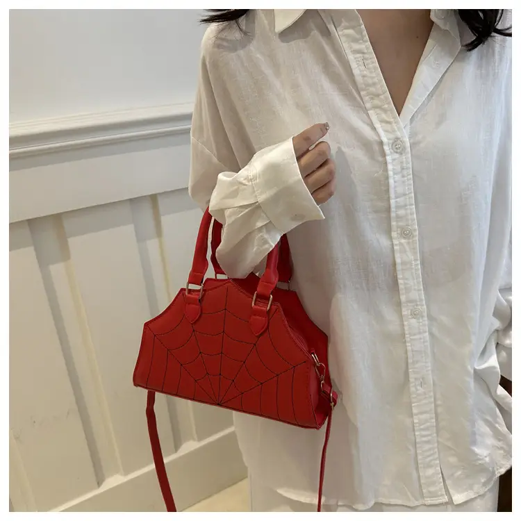 Spider Web Embroidered Brown Shoulder Bag — feature 18