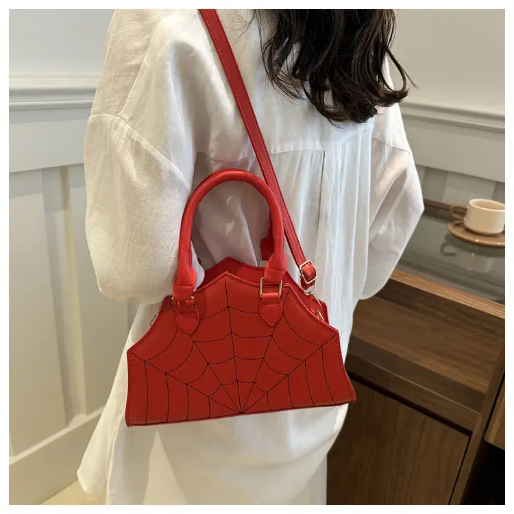 Spider Web Embroidered Brown Shoulder Bag — feature 20