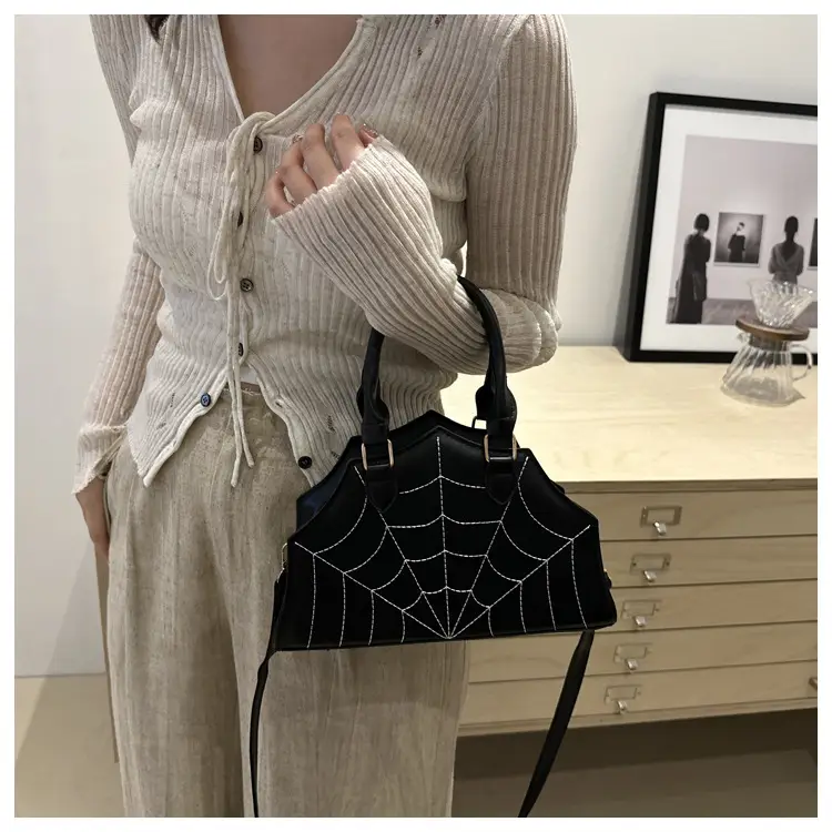 Spider Web Embroidered Brown Shoulder Bag — feature 24