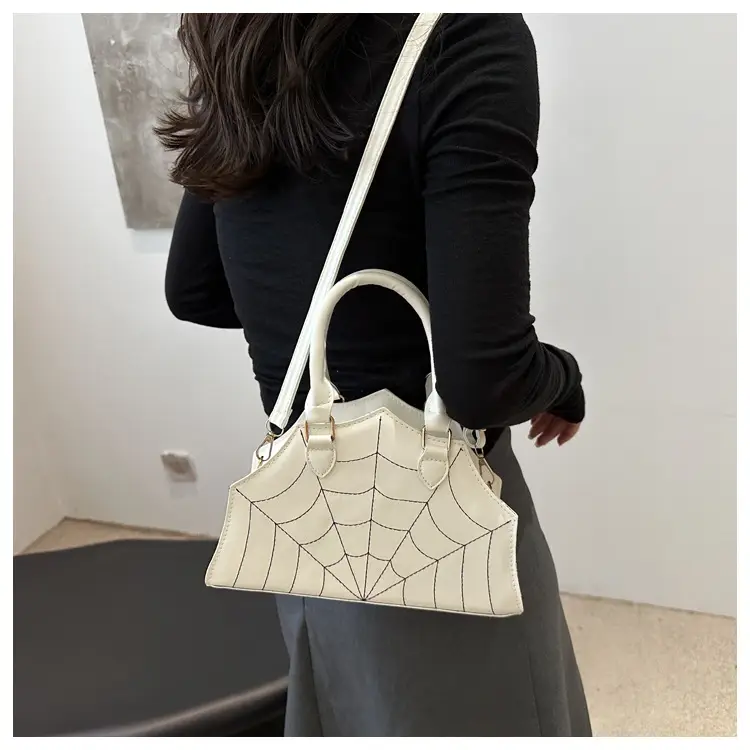 Spider Web Embroidered Brown Shoulder Bag — feature 8
